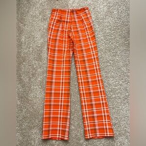 I.AM.GIA Vibrant Orange Plaid Flare Pants Preppy Academia Retro 70s Style